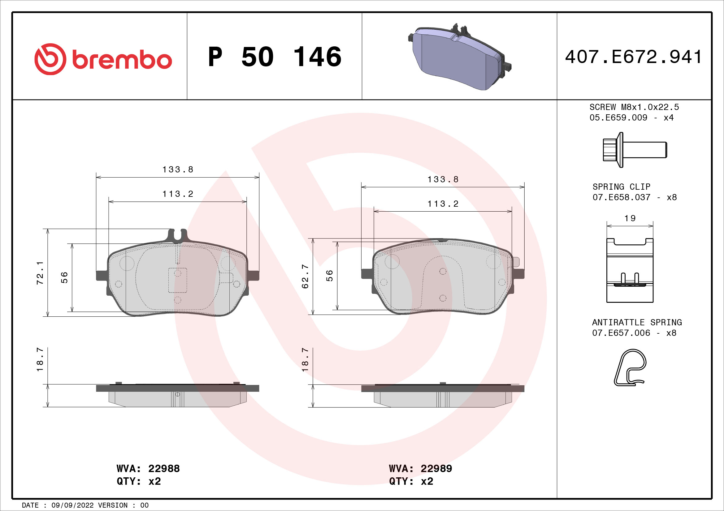 A.B.S. P 50 146 BREMBO Bremsbelagsatz, Scheibenbremse